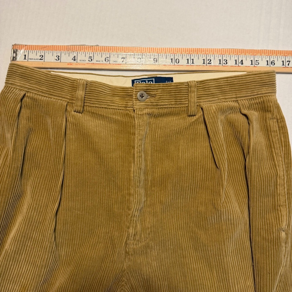 Polo Ralph Lauren Andrew Pant Tan Wide Wale Corduroy Pleated Mens 32x30 Beige - Picture 8 of 10